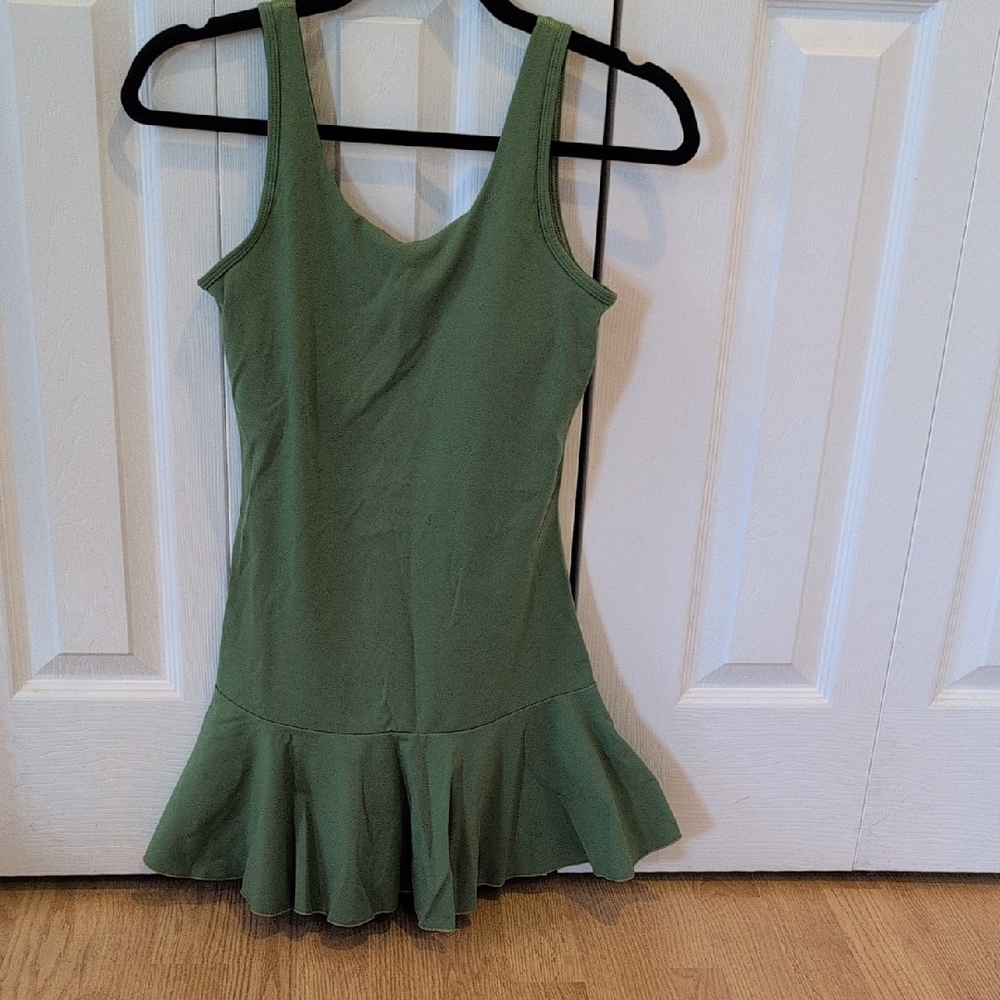 Mono B Olive Sleeveless Dress with Ruffled Hem